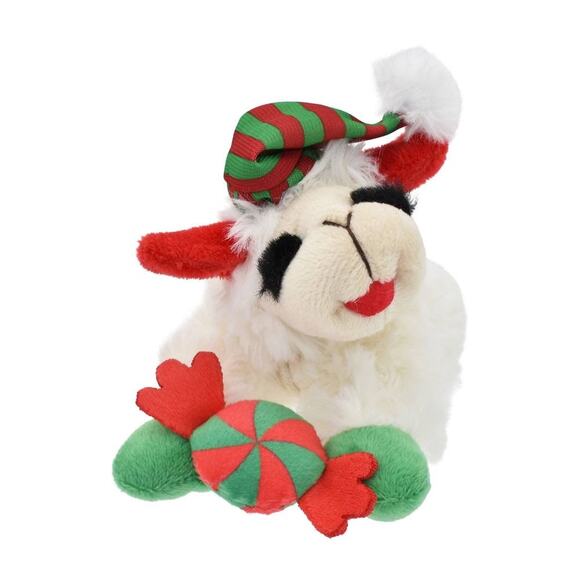 Lamb Chop Small Plush Dog Toy Holiday Peppermint Candy Squeaky Crinkle Toss New - Picture 2 of 4